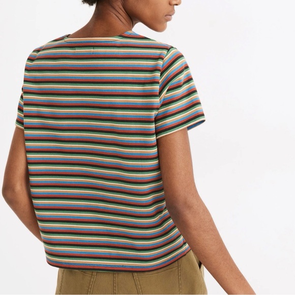 Madewell Luxe Boxy-Crop Tee in Mathis Stripe size Medium - Picture 2 of 7
